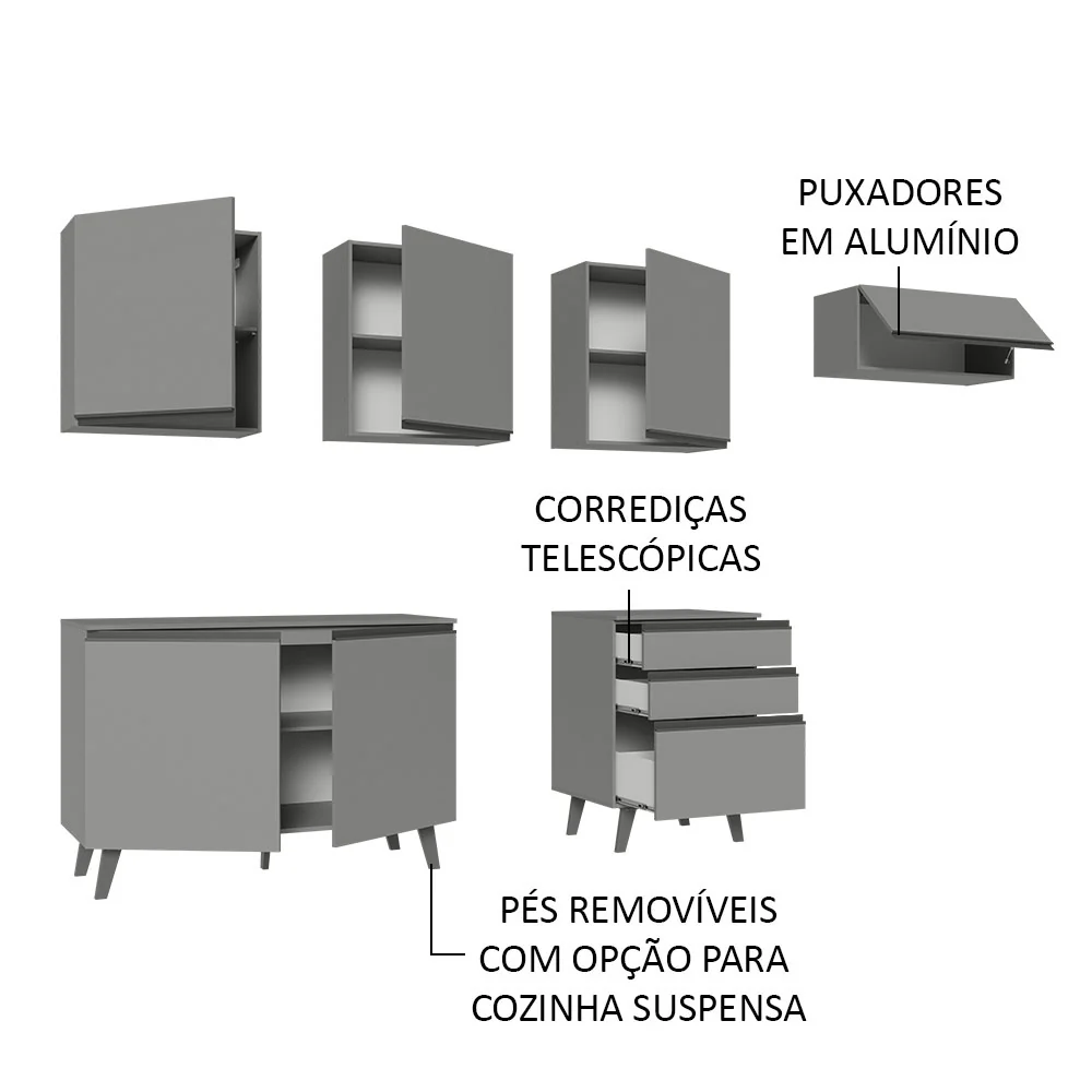 Armário de Cozinha Completa 260cm Cinza Nice Madesa 12 - Image 4