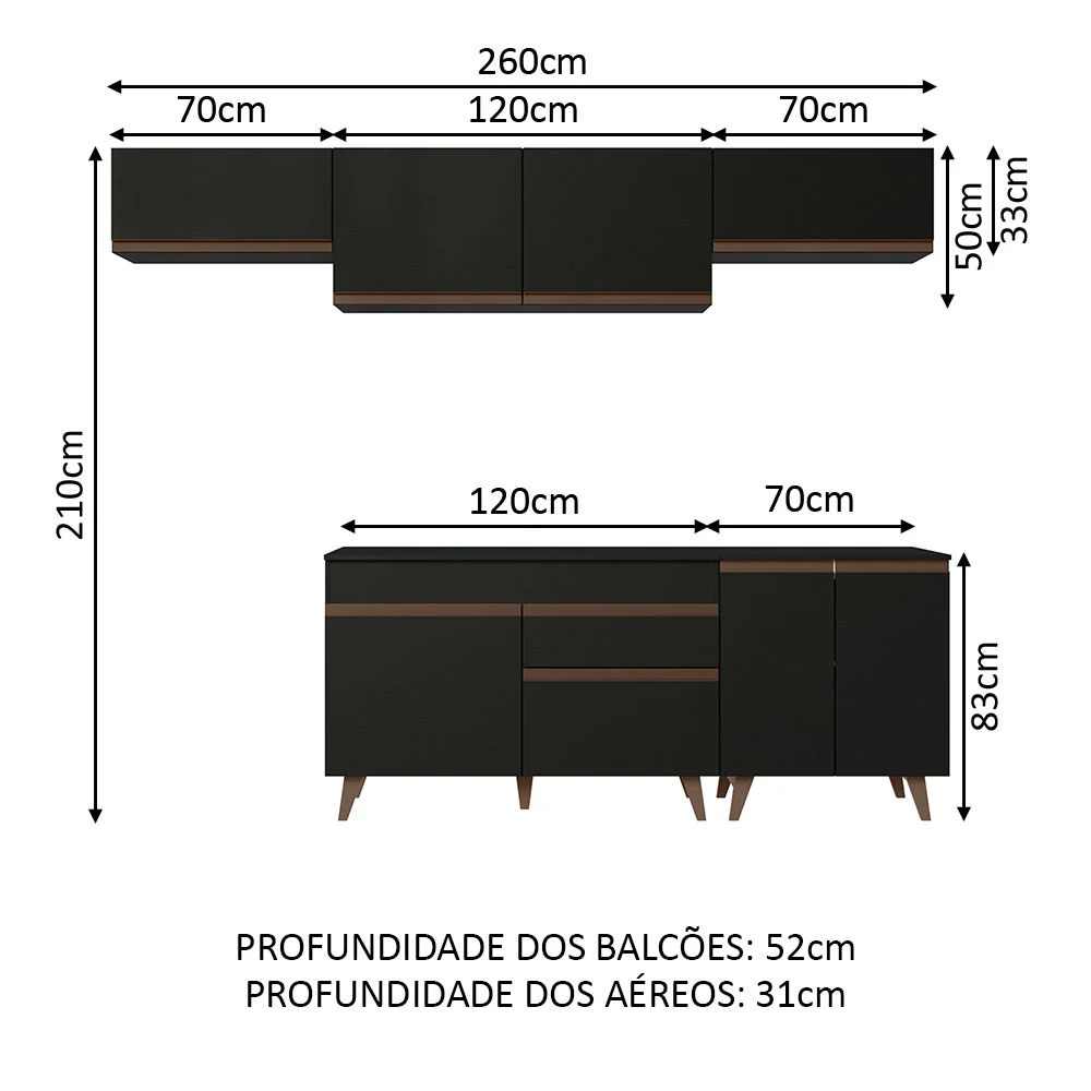 Armário de Cozinha Completa 260cm Preto Reims Madesa 10 - Image 3