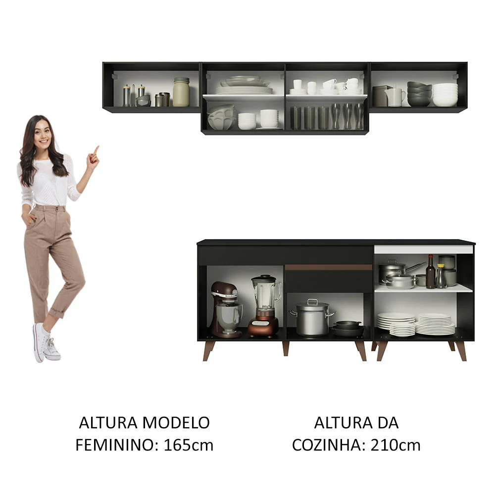 Armário de Cozinha Completa 260cm Preto Reims Madesa 10 - Image 5