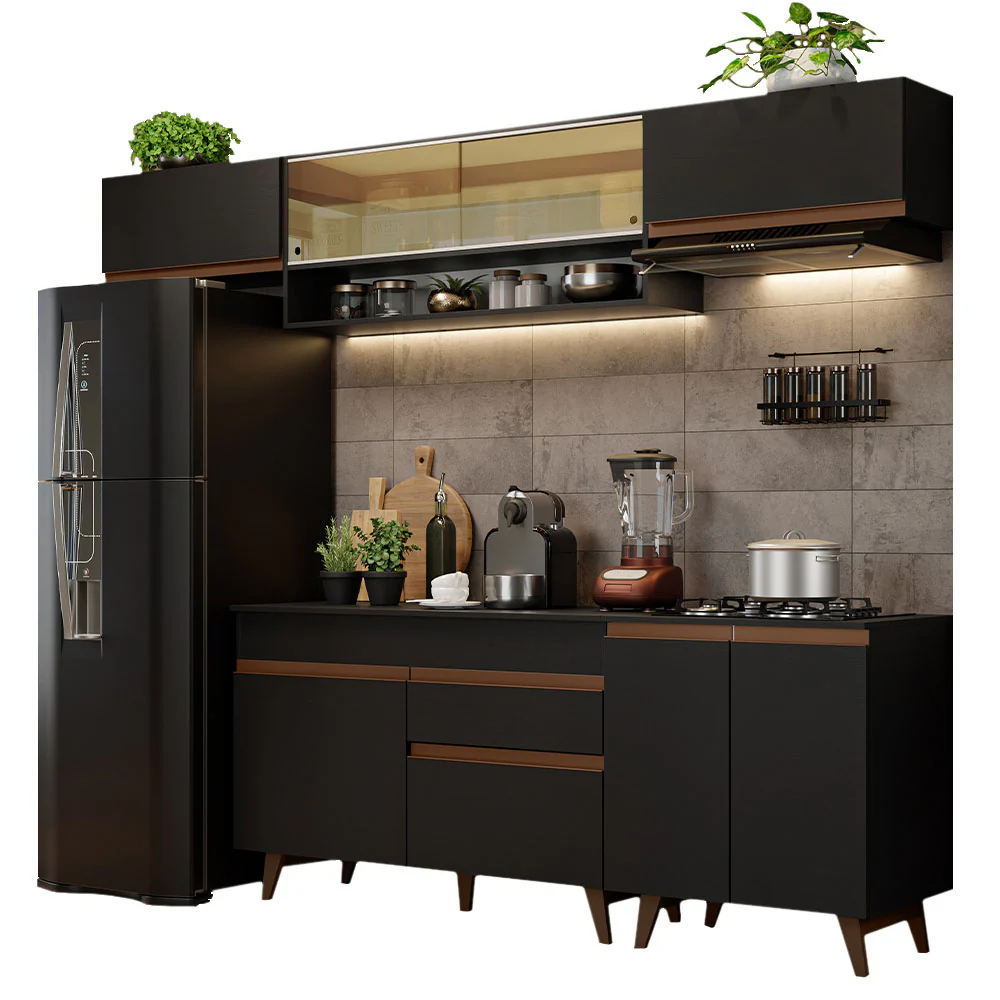 Armário de Cozinha Completa 260cm Preto Reims Madesa 11 - Image 2