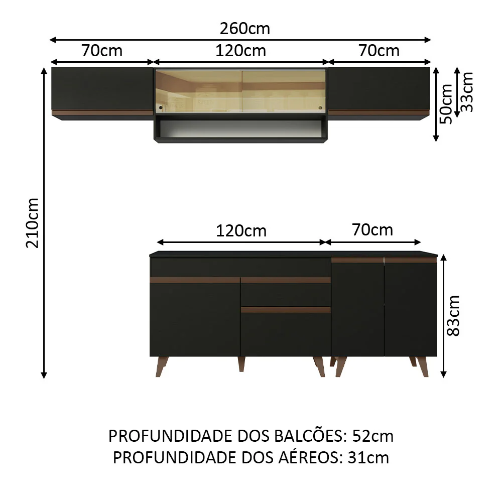 Armário de Cozinha Completa 260cm Preto Reims Madesa 11 - Image 3