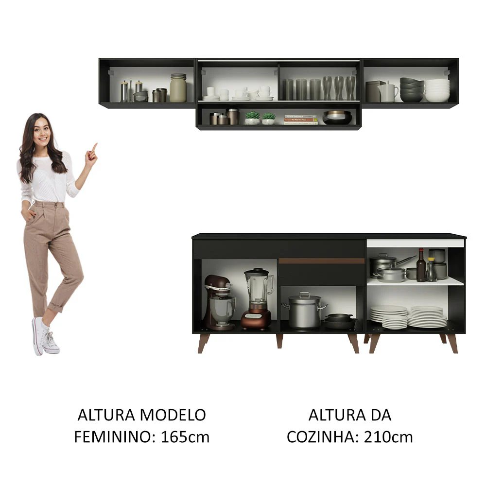 Armário de Cozinha Completa 260cm Preto Reims Madesa 11 - Image 5