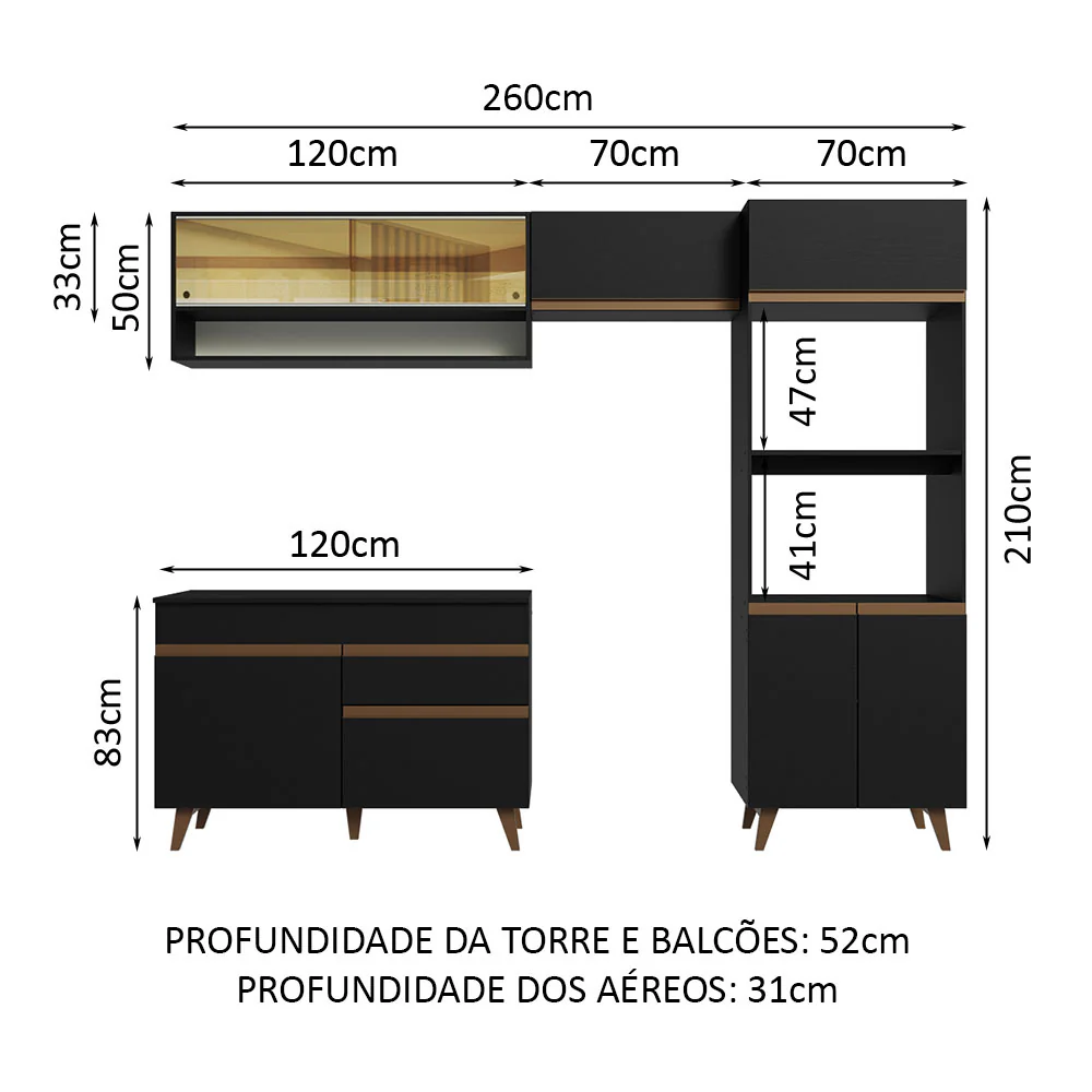 Armário de Cozinha Completa 260cm Preto Reims Madesa 12 - Image 3