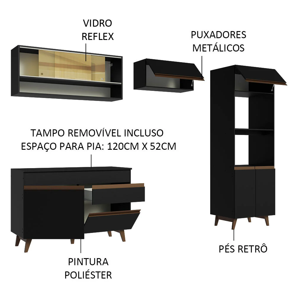 Armário de Cozinha Completa 260cm Preto Reims Madesa 12 - Image 4