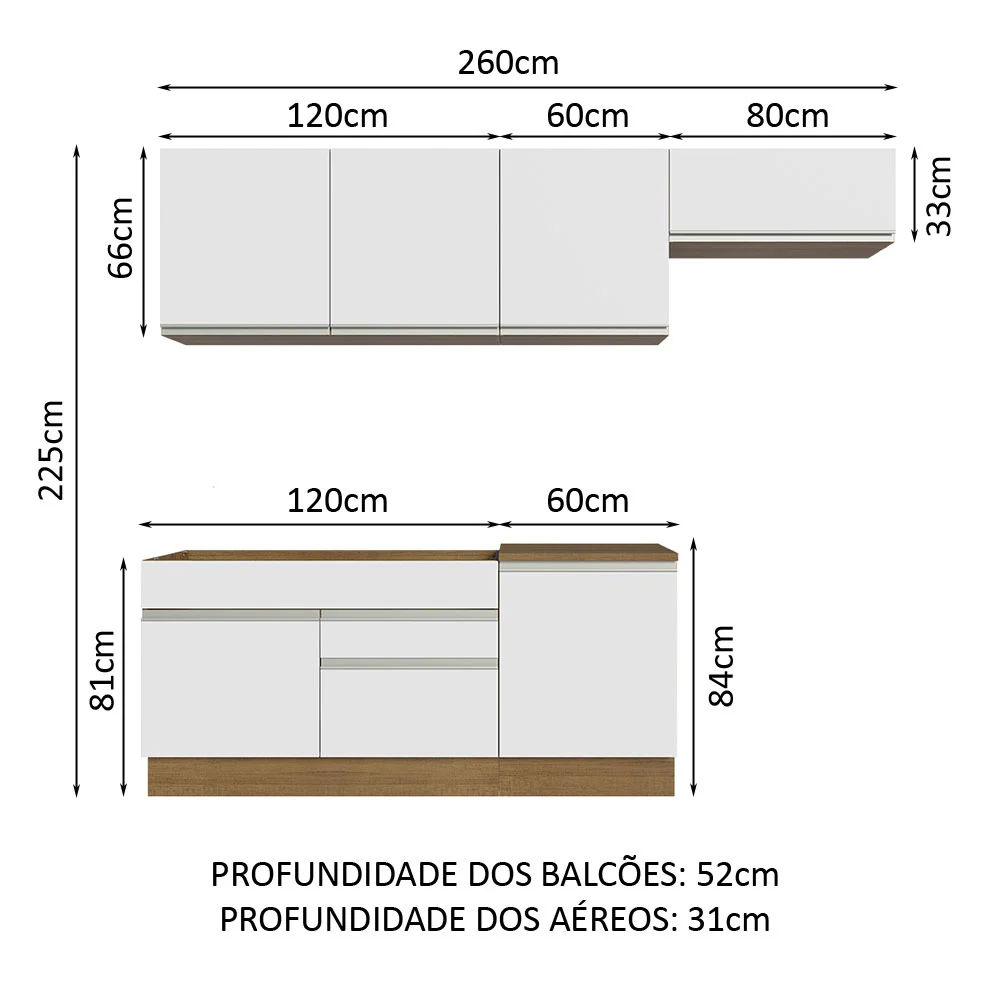 Armário de Cozinha Completa 260cm Rustic/Branco Glamy Madesa 03 - Image 3