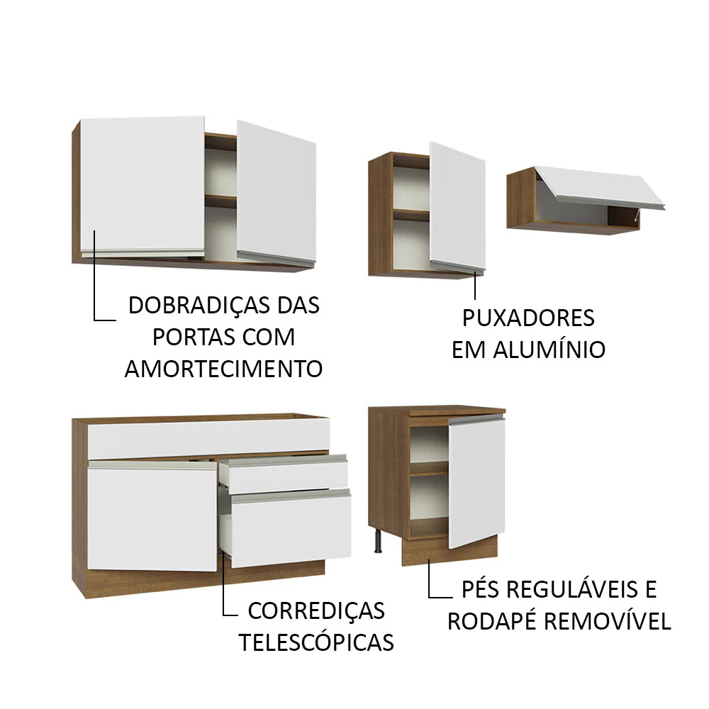 Armário de Cozinha Completa 260cm Rustic/Branco Glamy Madesa 03 - Image 4