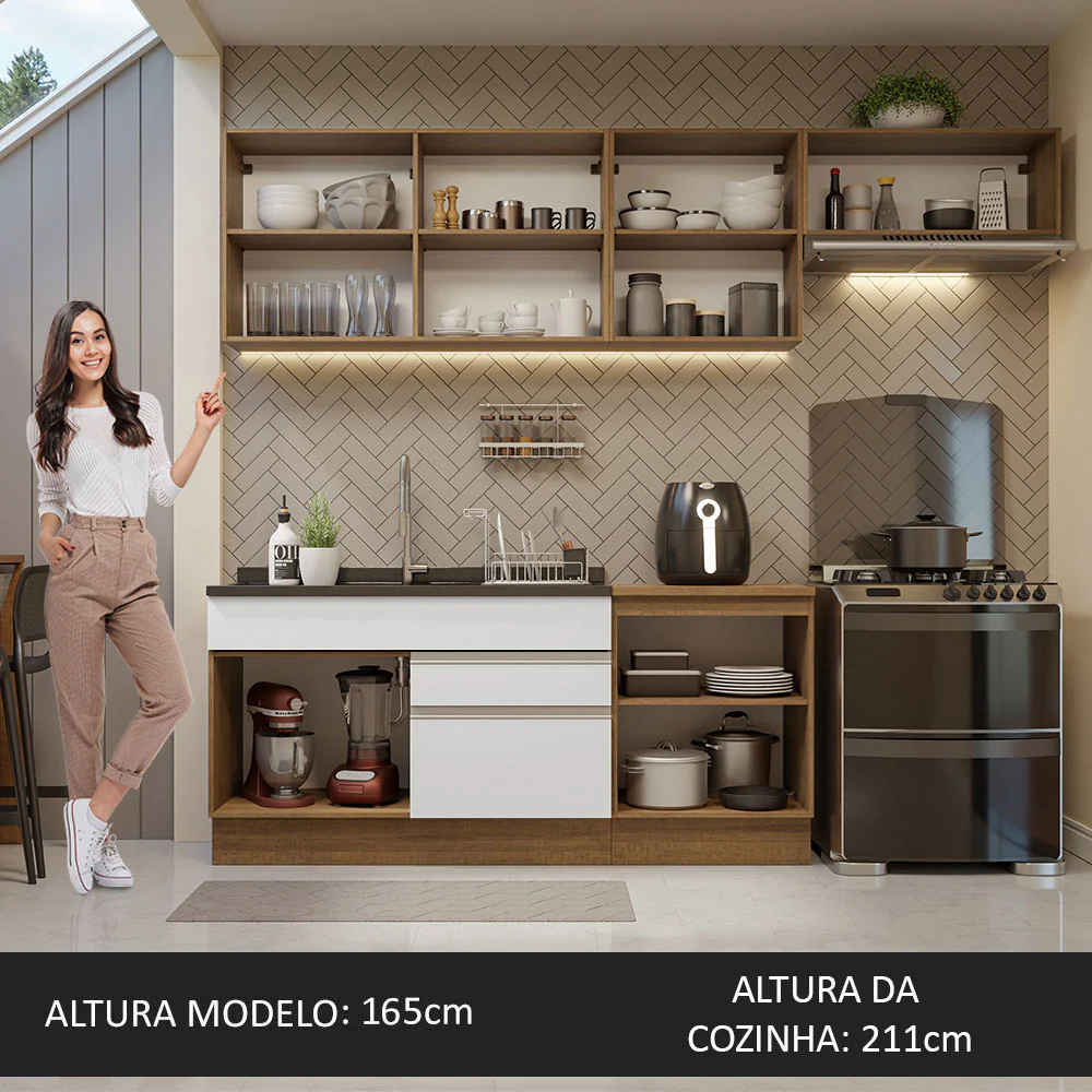Armário de Cozinha Completa 260cm Rustic/Branco Glamy Madesa 03 - Image 5