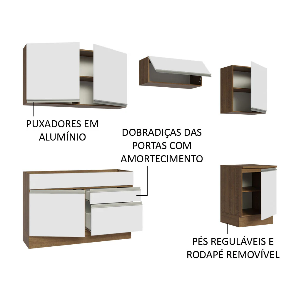 Armário de Cozinha Completa 260cm Rustic/Branco Glamy Madesa 04 - Image 4