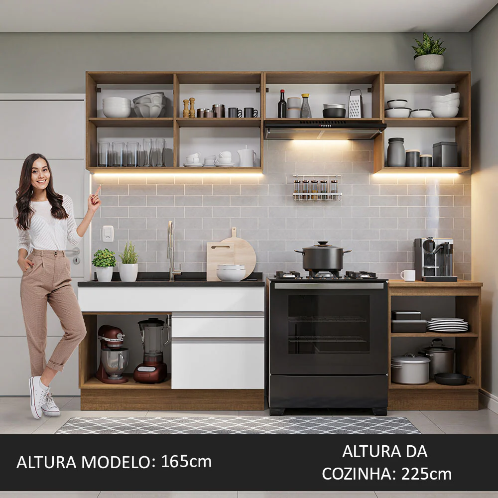 Armário de Cozinha Completa 260cm Rustic/Branco Glamy Madesa 04 - Image 6