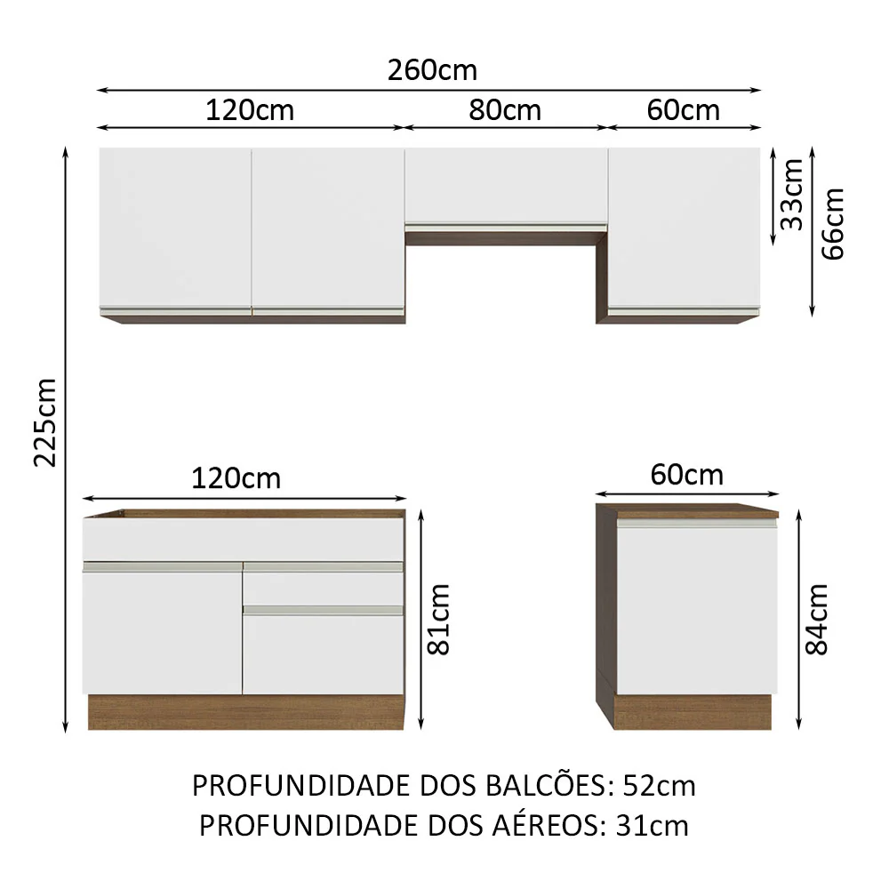 Armário de Cozinha Completa 260cm Rustic/Branco Glamy Madesa 05 - Image 3