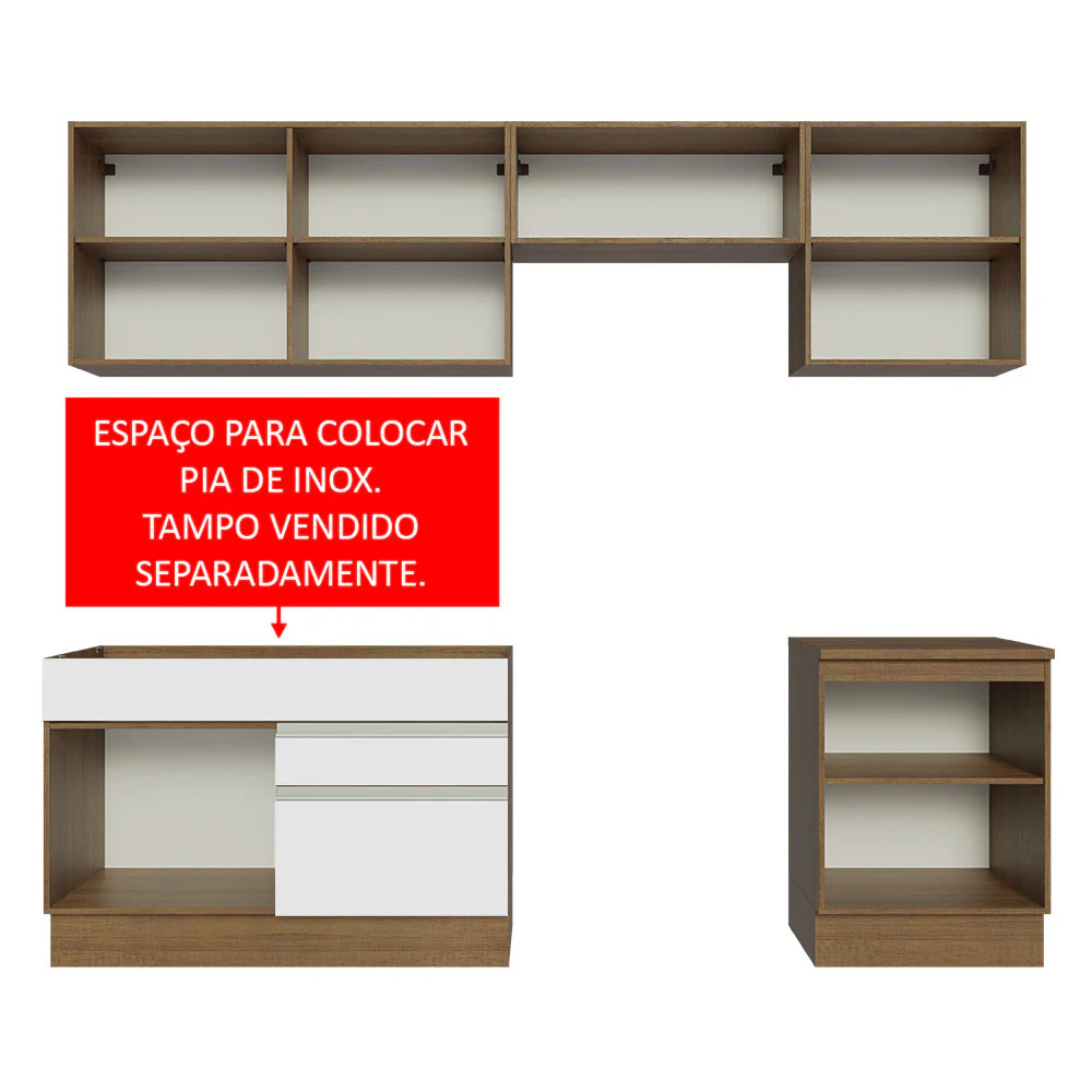 Armário de Cozinha Completa 260cm Rustic/Branco Glamy Madesa 05 - Image 5