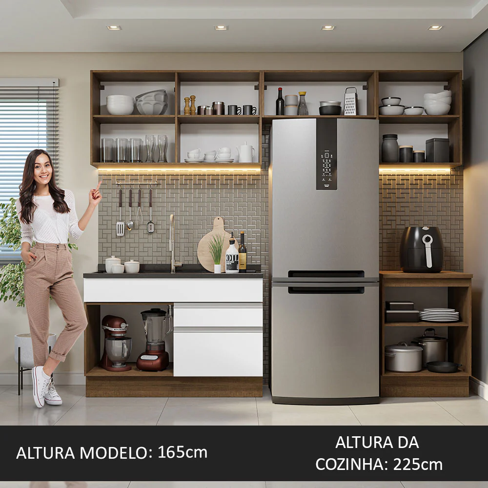 Armário de Cozinha Completa 260cm Rustic/Branco Glamy Madesa 05 - Image 6