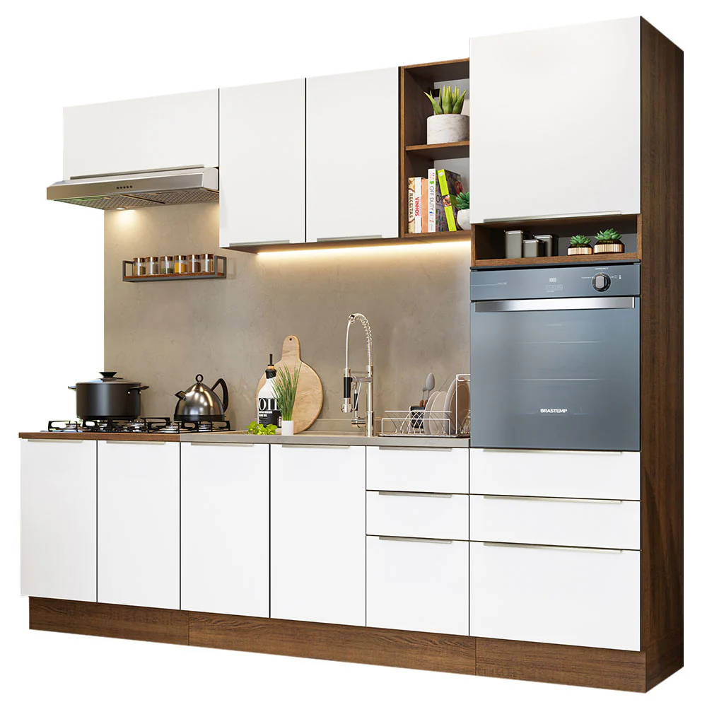 Armário de Cozinha Completa 260 x 60 cm Rustic/Branco Veludo Lux Madesa 08 - Image 2