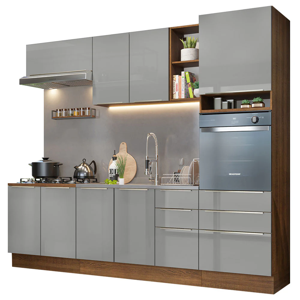 Armário de Cozinha Completa 260 x 60 cm Rustic/Cinza Lux Madesa 08 - Image 2