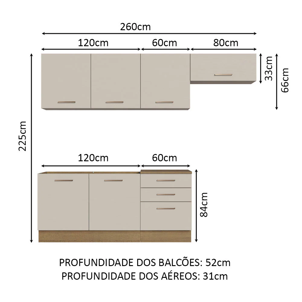 Armário de Cozinha Completa 260cm Rustic/Crema Agata Madesa 02 - Image 3