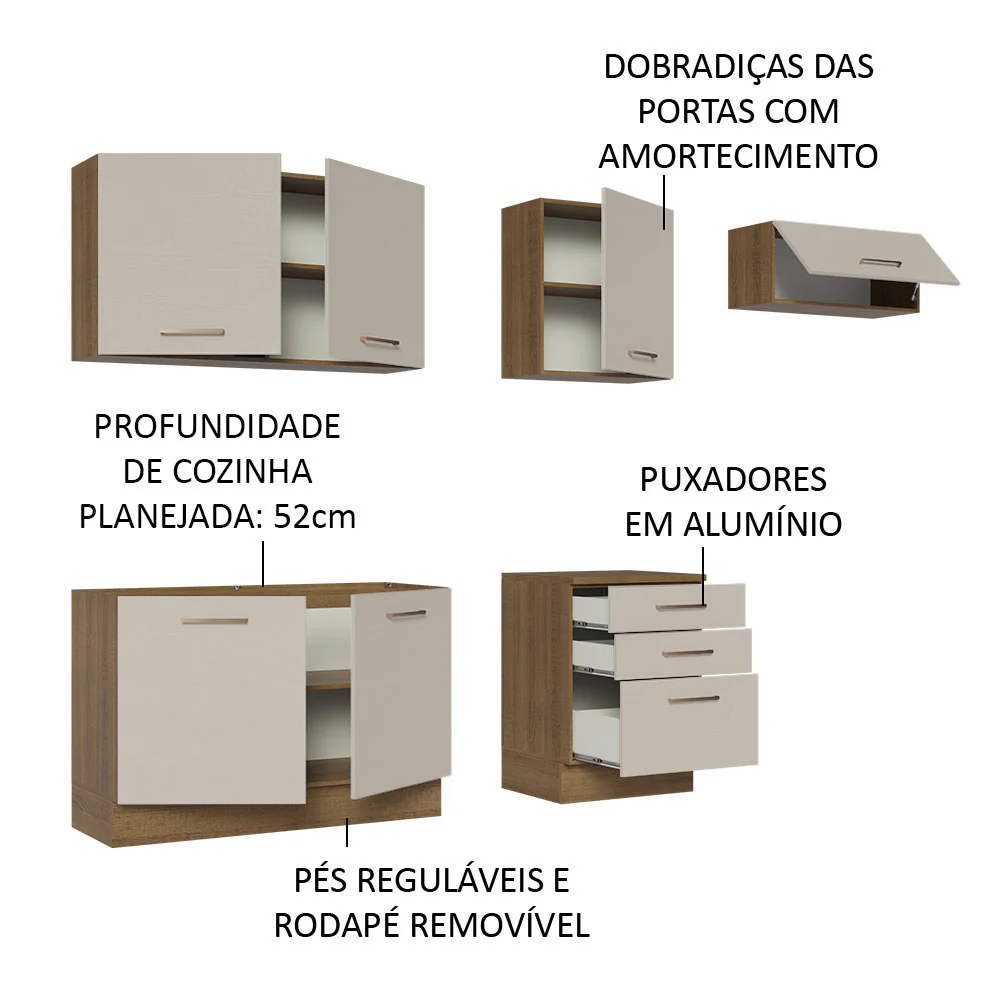 Armário de Cozinha Completa 260cm Rustic/Crema Agata Madesa 02 - Image 4