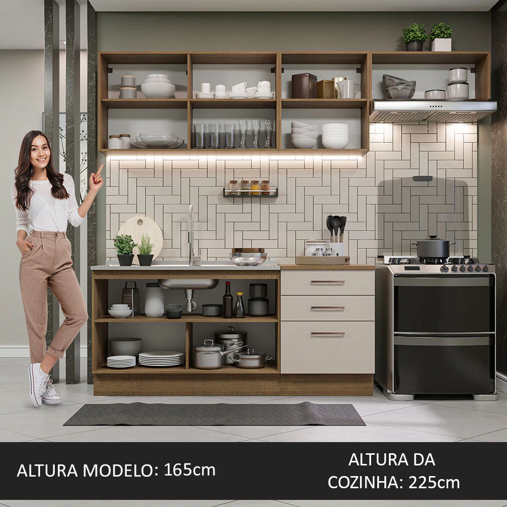 Armário de Cozinha Completa 260cm Rustic/Crema Agata Madesa 02 - Image 5