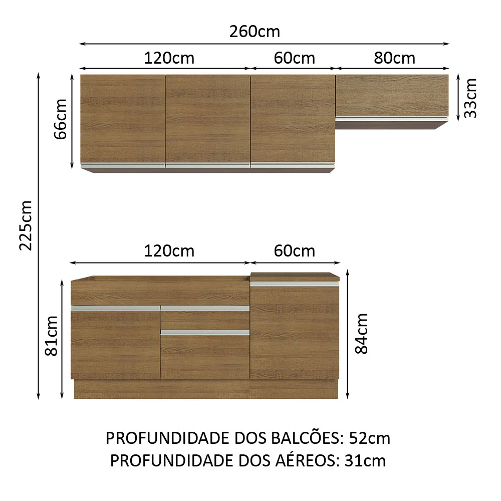 Armário de Cozinha Completa 260cm Rustic Glamy Madesa 03 - Image 3