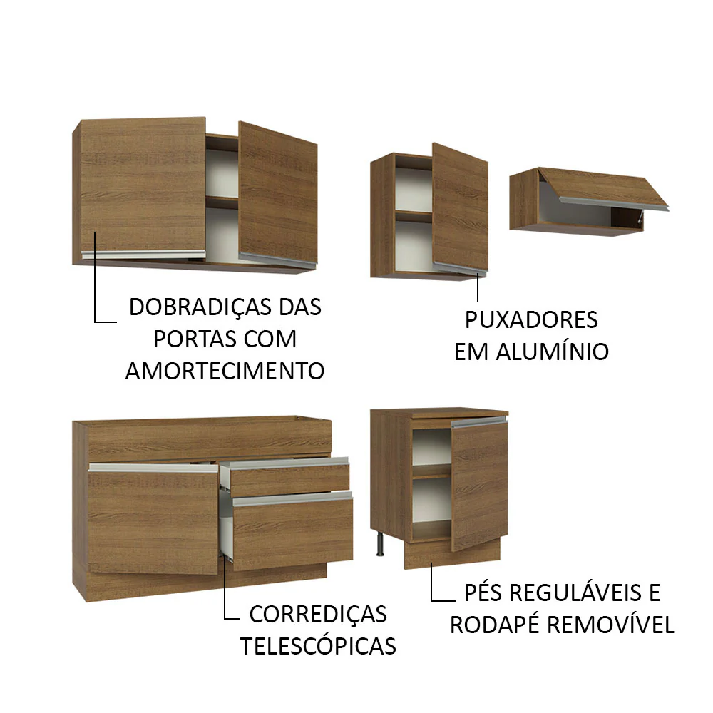 Armário de Cozinha Completa 260cm Rustic Glamy Madesa 03 - Image 4