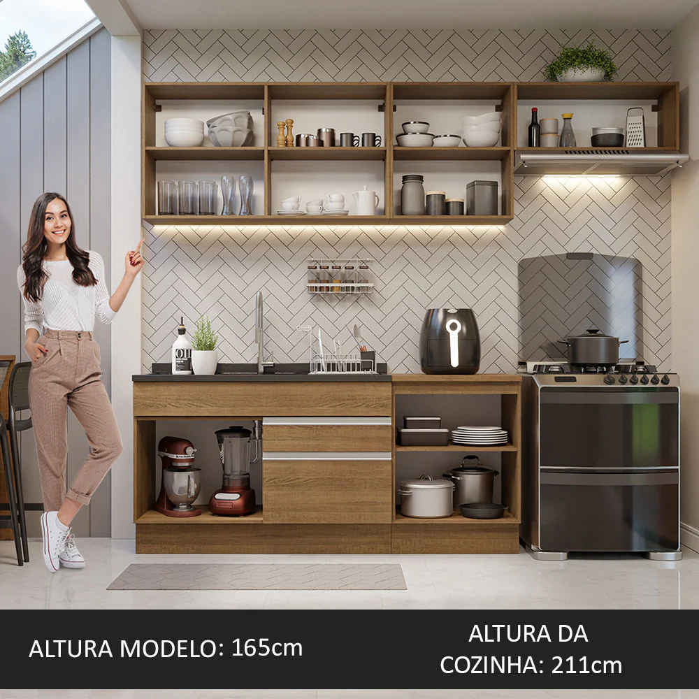 Armário de Cozinha Completa 260cm Rustic Glamy Madesa 03 - Image 5