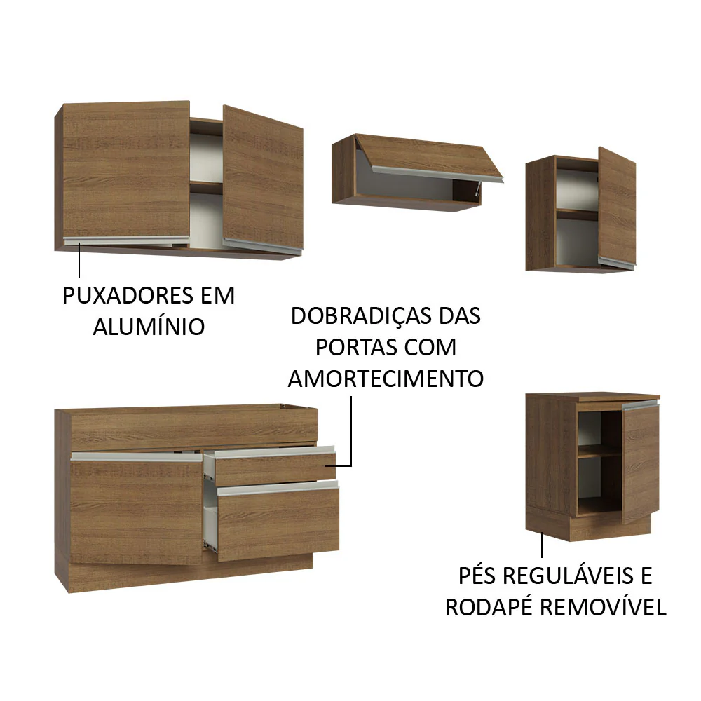 Armário de Cozinha Completa 260cm Rustic Glamy Madesa 04 - Image 4