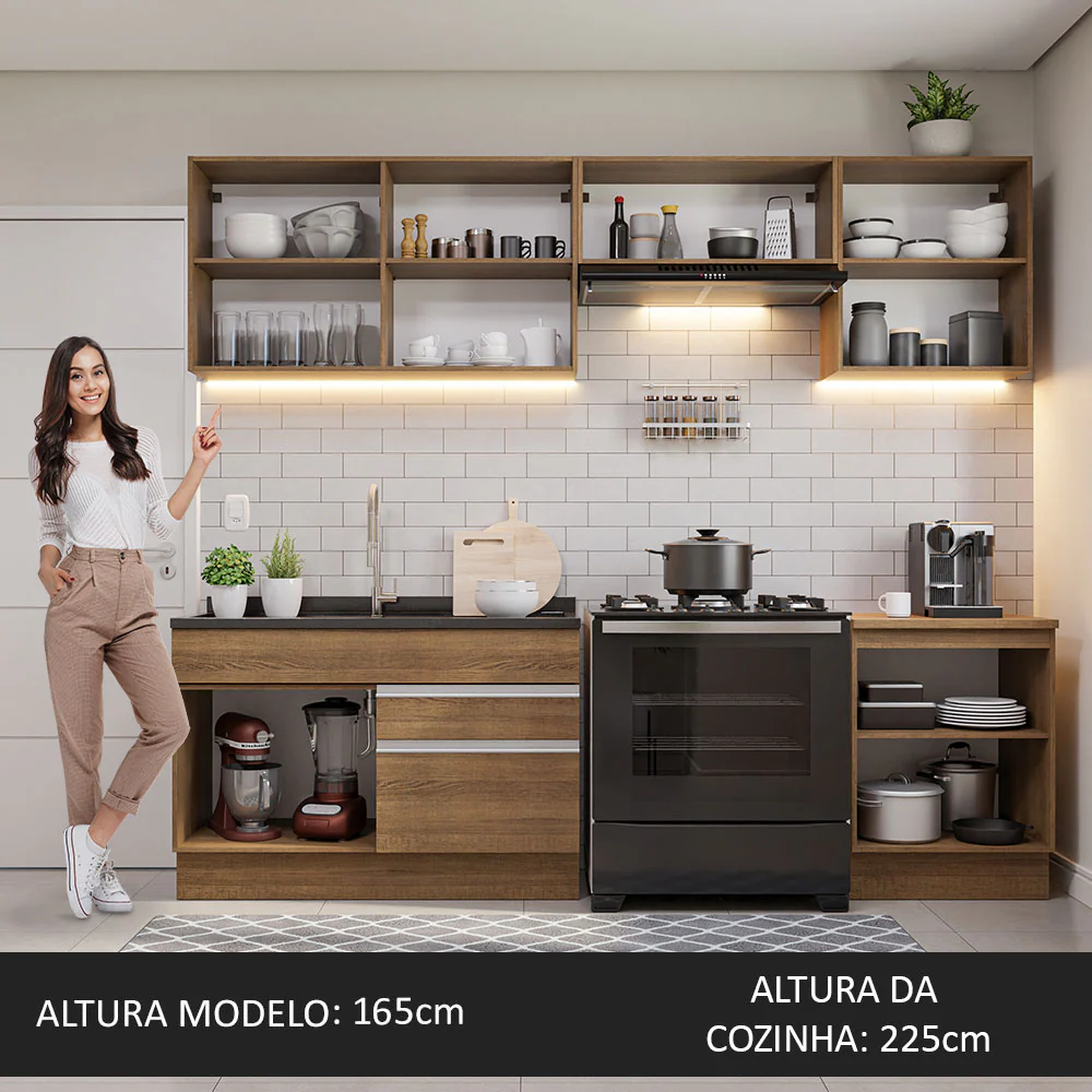 Armário de Cozinha Completa 260cm Rustic Glamy Madesa 04 - Image 6
