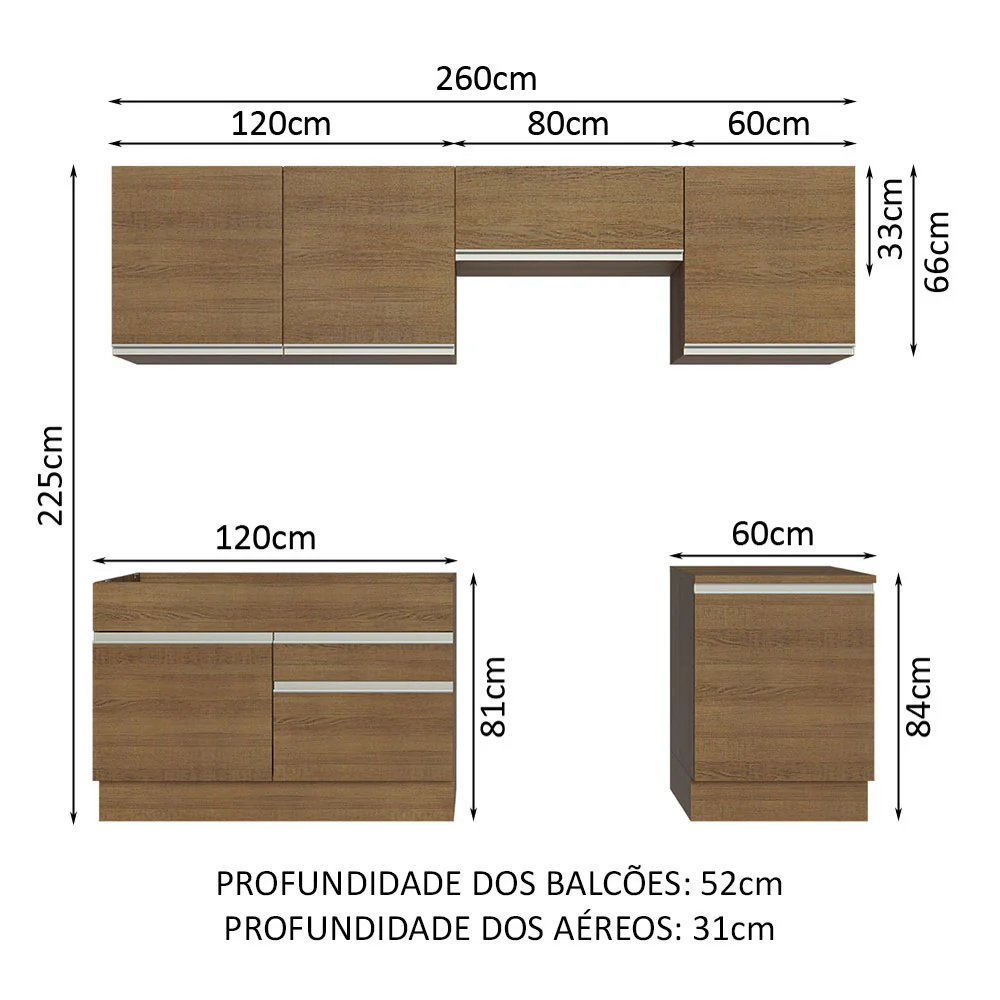 Armário de Cozinha Completa 260cm Rustic Glamy Madesa 05 - Image 3