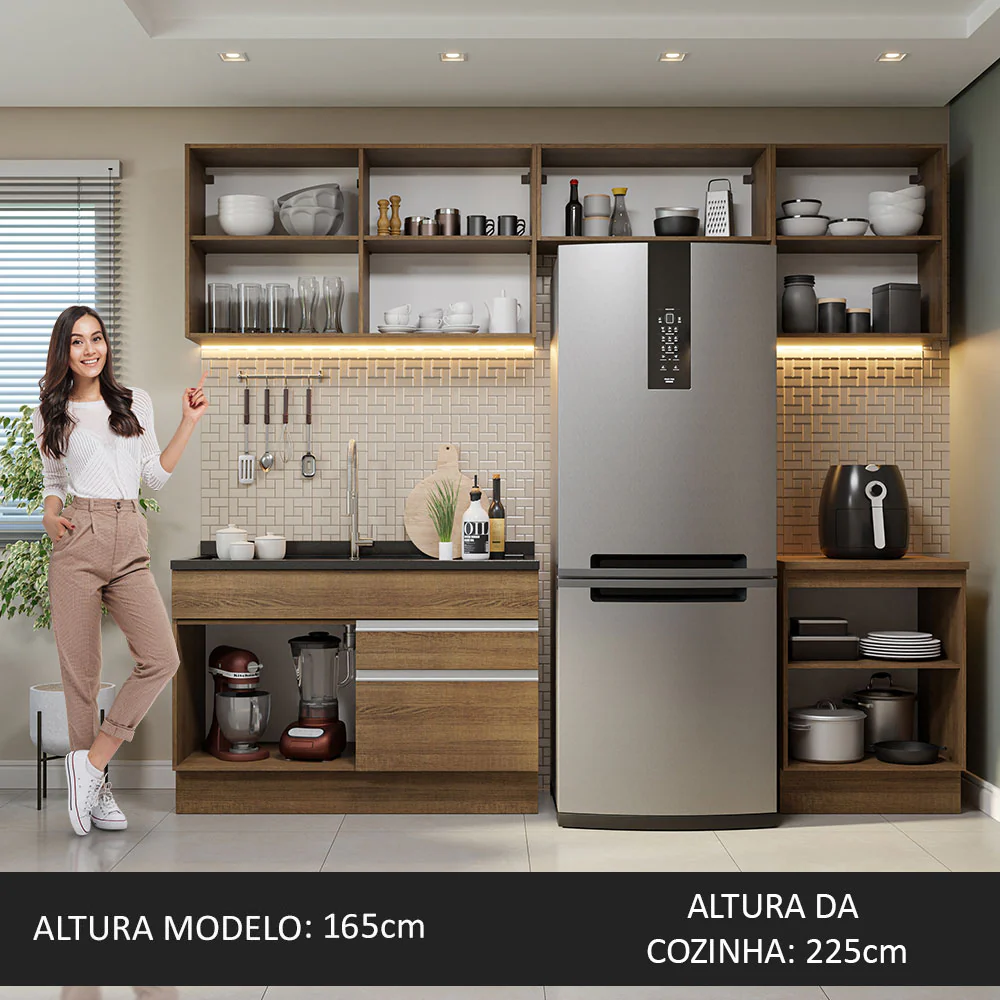 Armário de Cozinha Completa 260cm Rustic Glamy Madesa 05 - Image 6
