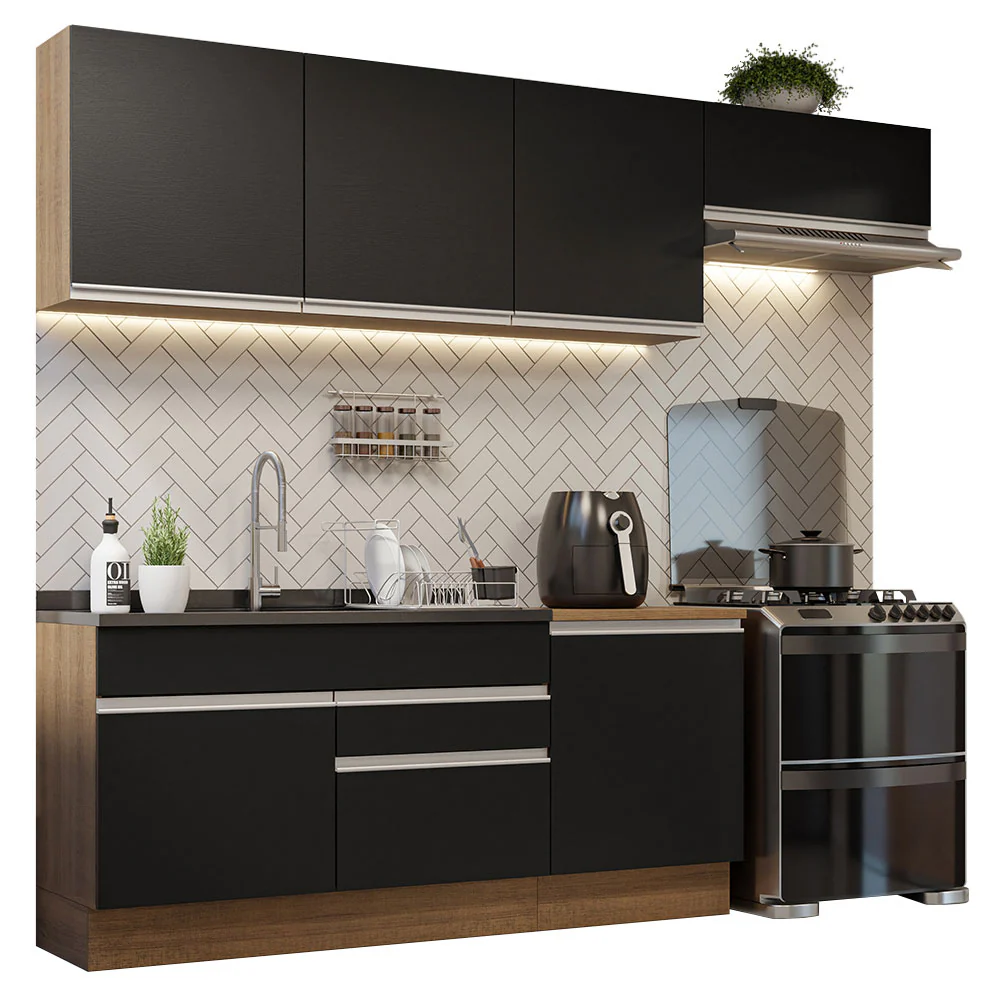 Armário de Cozinha Completa 260cm Rustic/Preto Glamy Madesa 03 - Image 2