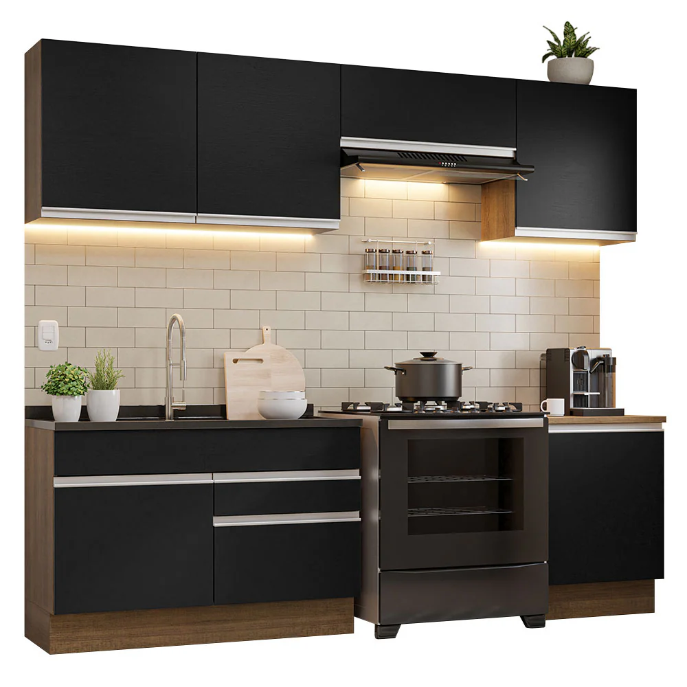 Armário de Cozinha Completa 260cm Rustic/Preto Glamy Madesa 04 - Image 2