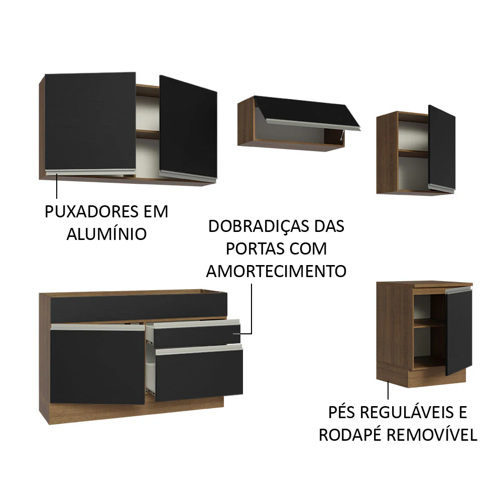 Armário de Cozinha Completa 260cm Rustic/Preto Glamy Madesa 04 - Image 4