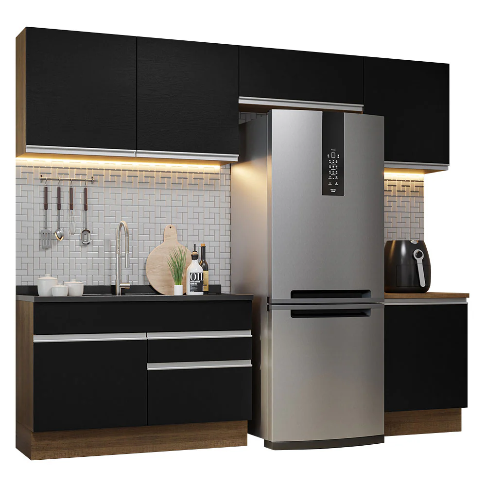 Armário de Cozinha Completa 260cm Rustic/Preto Glamy Madesa 05 - Image 2