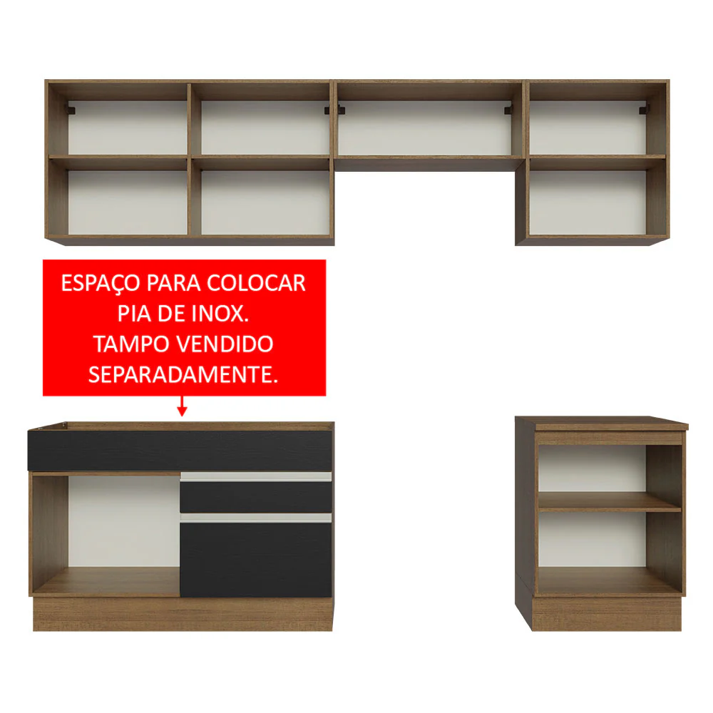 Armário de Cozinha Completa 260cm Rustic/Preto Glamy Madesa 05 - Image 5
