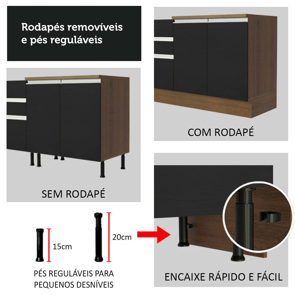 Armário de Cozinha Completa 260cm Rustic/Preto Glamy Madesa 05 - Image 9