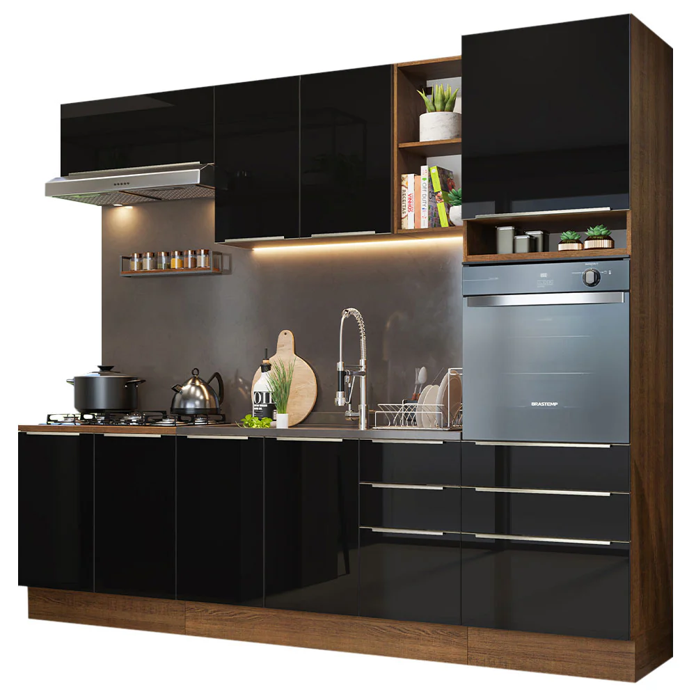 Armário de Cozinha Completa 260 x 60 cm Rustic/Preto Lux Madesa 08 - Image 2