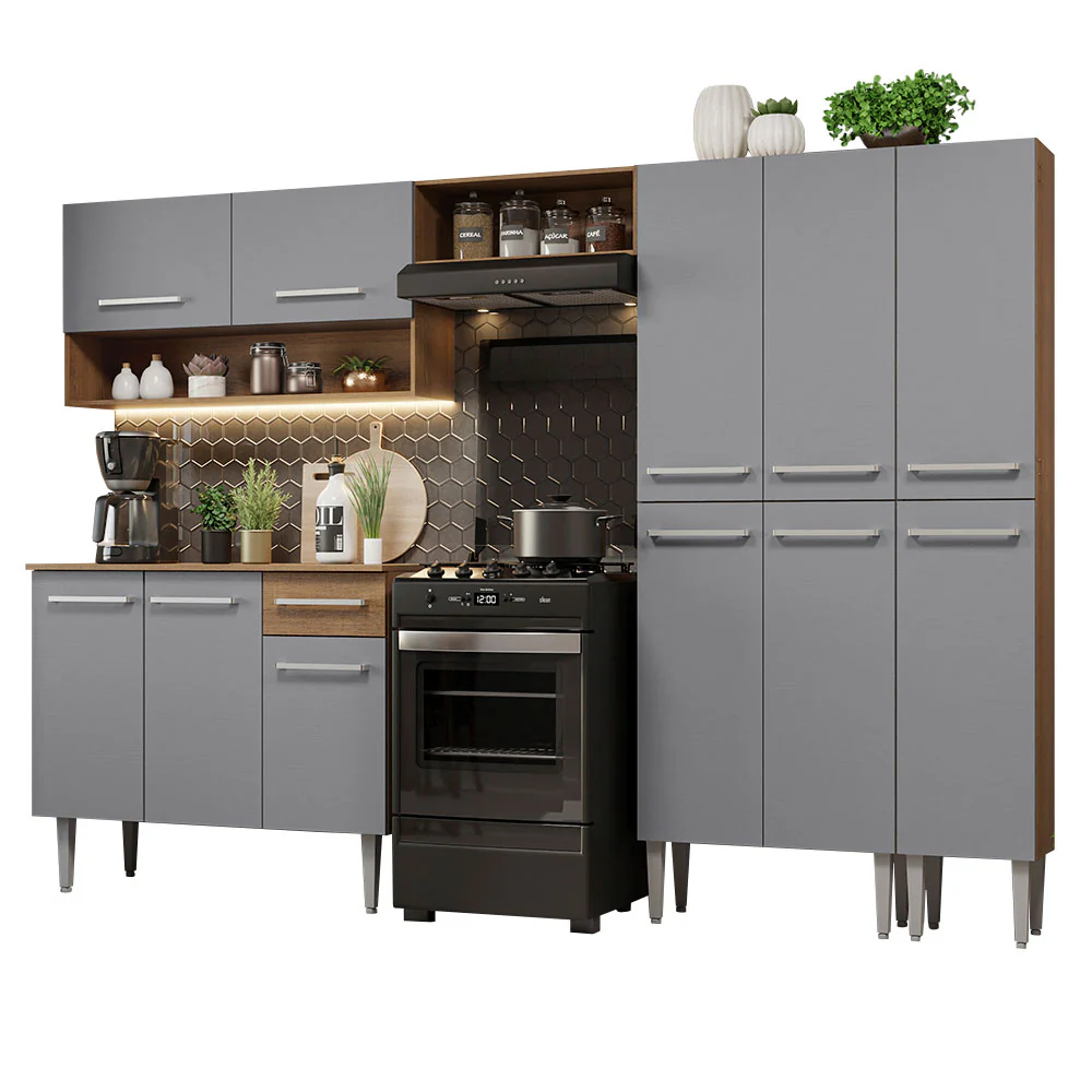 Armário de Cozinha Completa 261cm Rustic/Cinza Emilly Madesa 02 - Image 2
