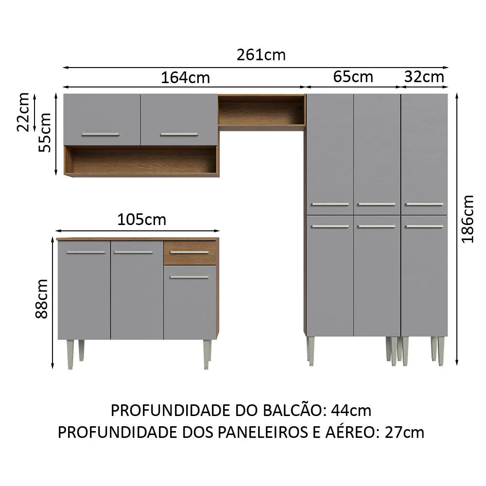 Armário de Cozinha Completa 261cm Rustic/Cinza Emilly Madesa 02 - Image 3