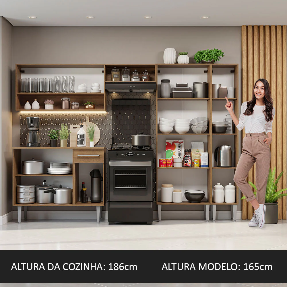 Armário de Cozinha Completa 261cm Rustic/Cinza Emilly Madesa 02 - Image 5