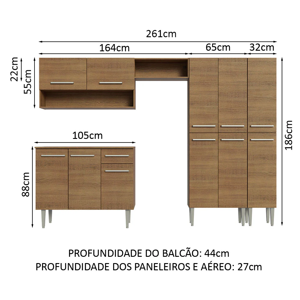 Armário de Cozinha Completa 261cm Rustic Emilly Madesa 02 - Image 3