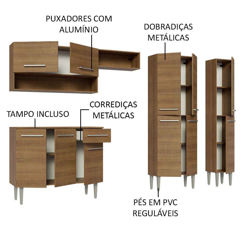 Armário de Cozinha Completa 261cm Rustic Emilly Madesa 02 - Image 4