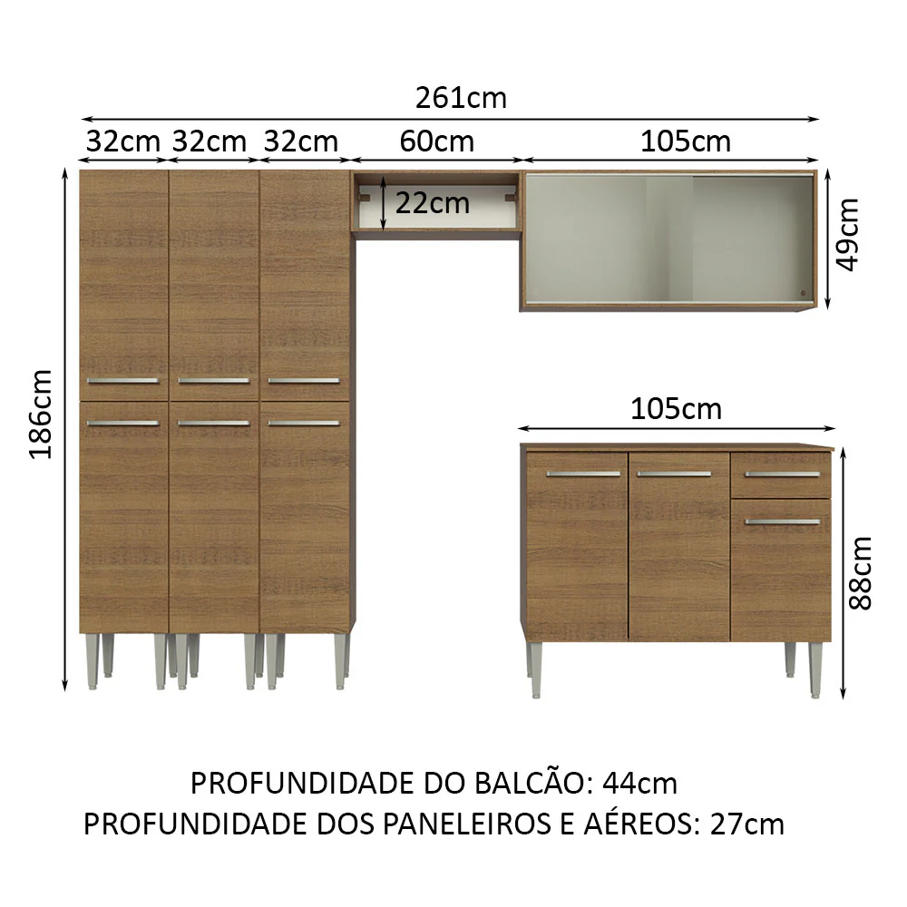 Armário de Cozinha Completa 261cm Rustic Emilly Madesa 03 - Image 3