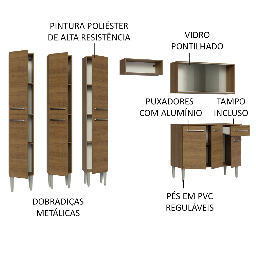 Armário de Cozinha Completa 261cm Rustic Emilly Madesa 03 - Image 4