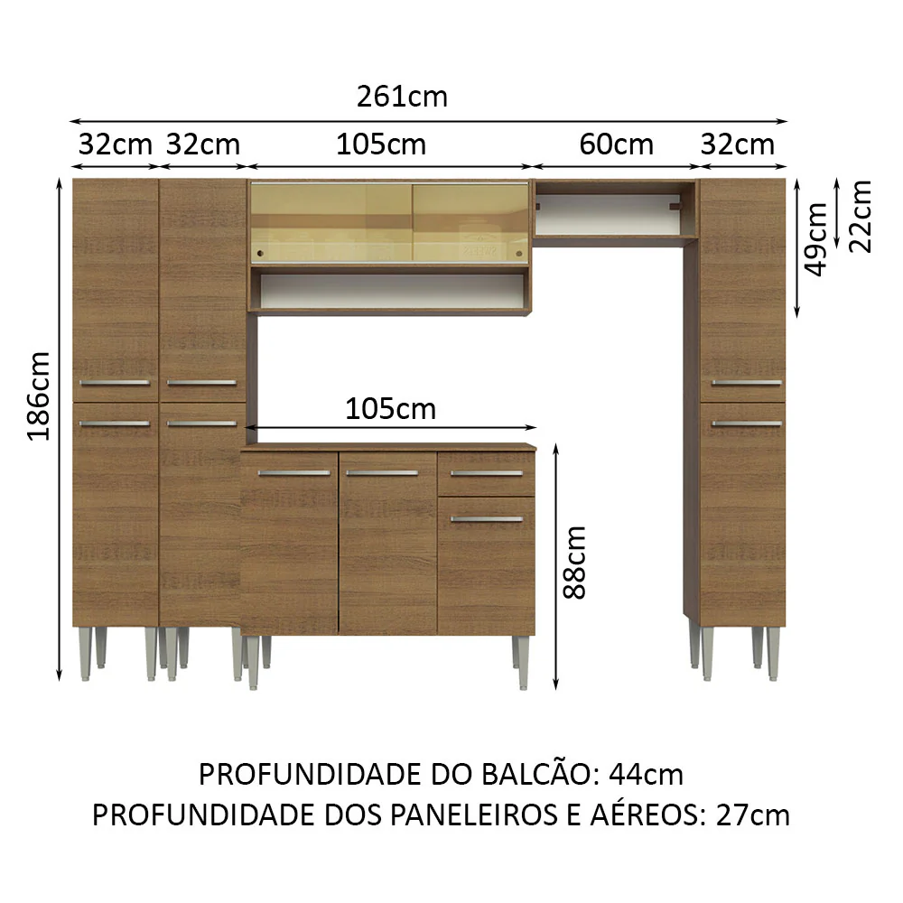 Armário de Cozinha Completa 261cm Rustic Emilly Madesa 04 - Image 3