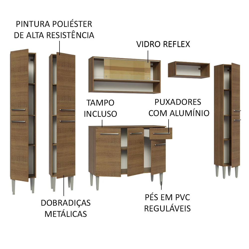 Armário de Cozinha Completa 261cm Rustic Emilly Madesa 04 - Image 4