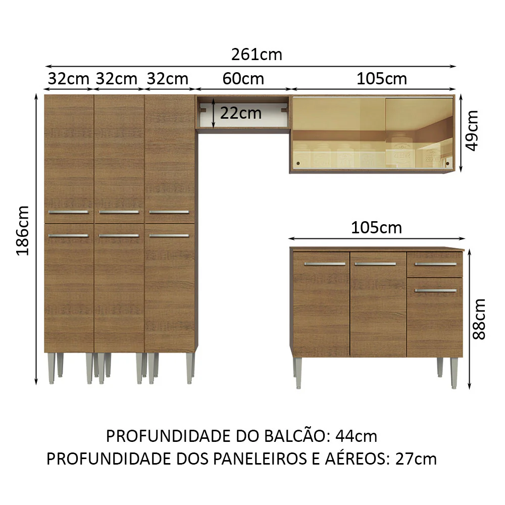 Armário de Cozinha Completa 261cm Rustic Emilly Madesa 05 - Image 3