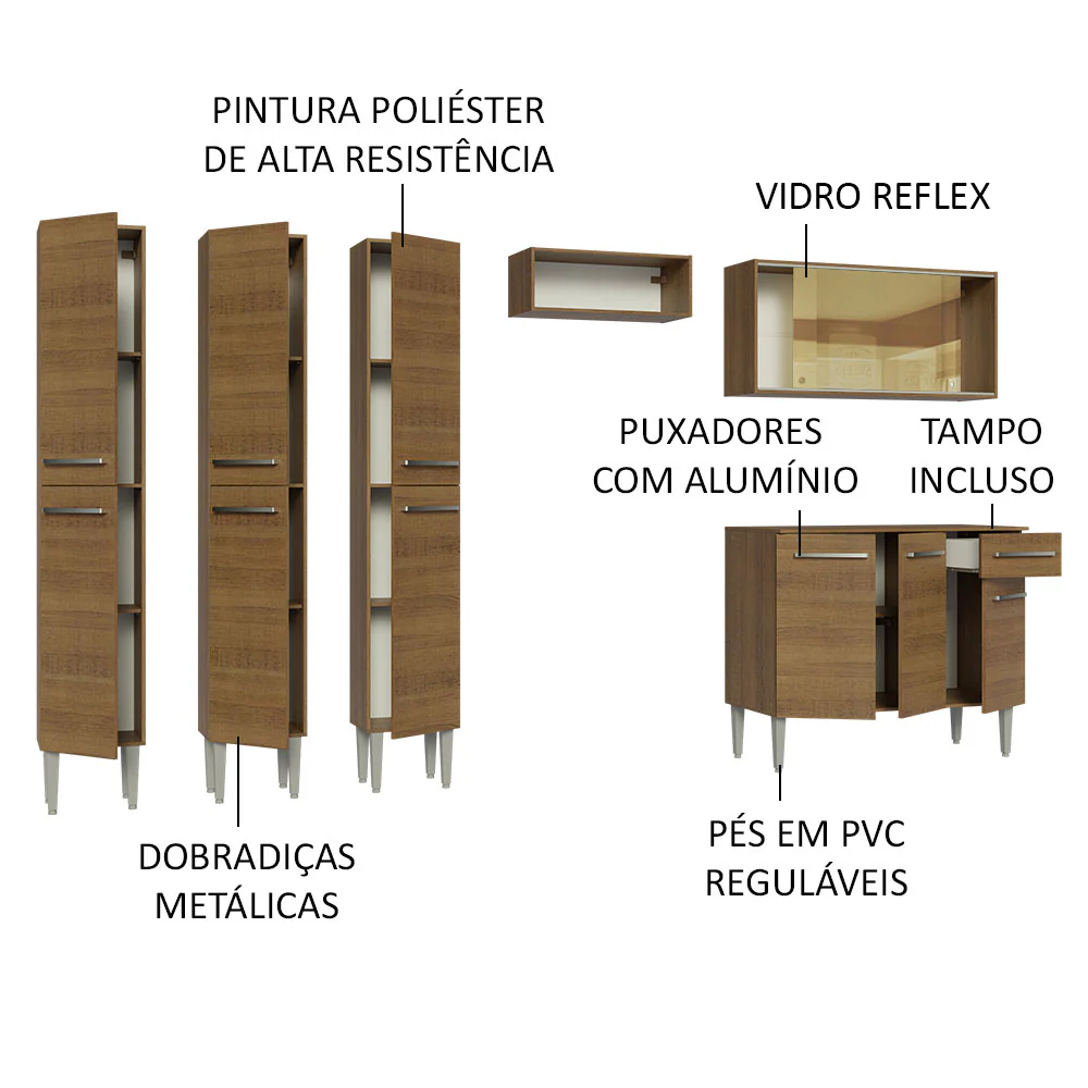 Armário de Cozinha Completa 261cm Rustic Emilly Madesa 05 - Image 4