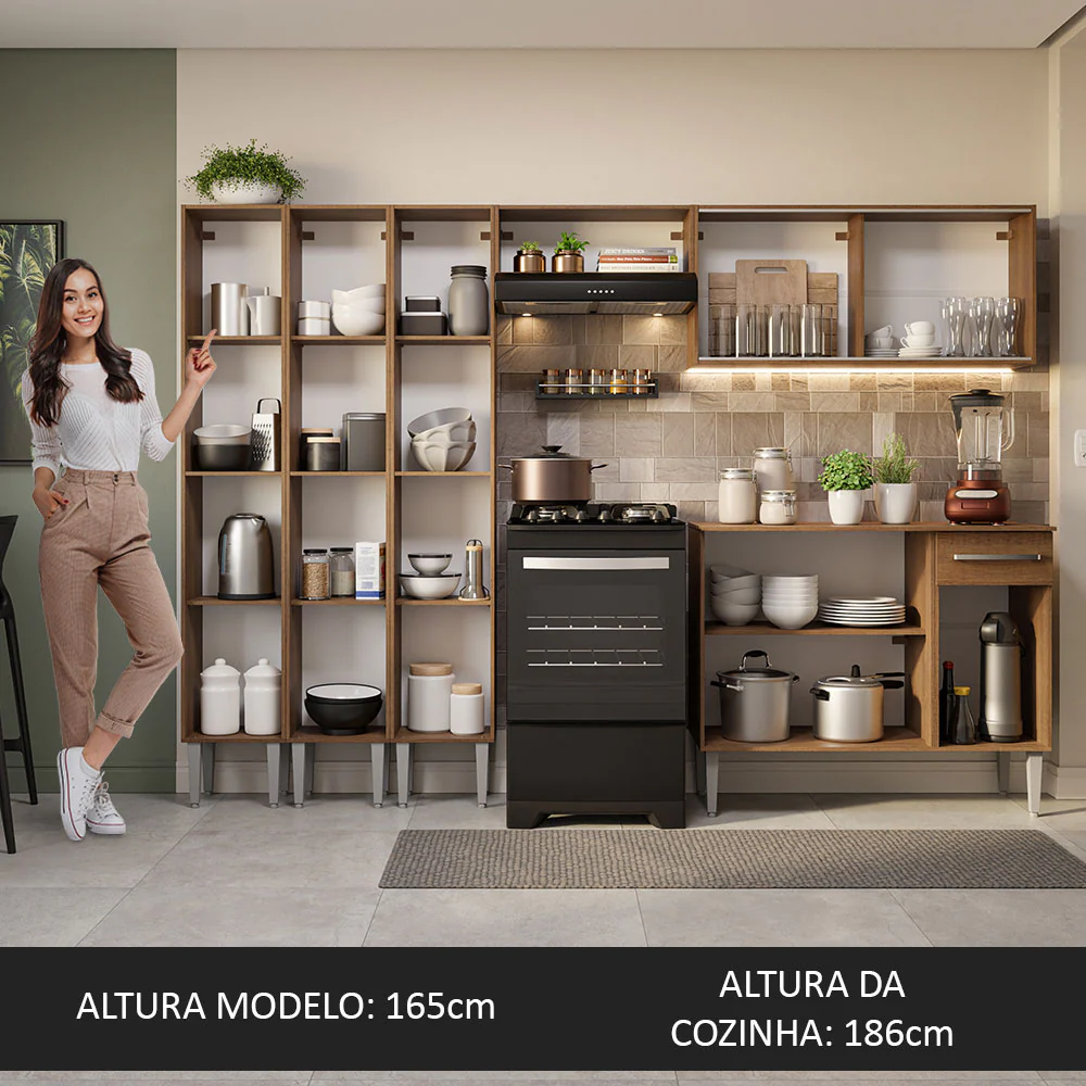 Armário de Cozinha Completa 261cm Rustic Emilly Madesa 05 - Image 5