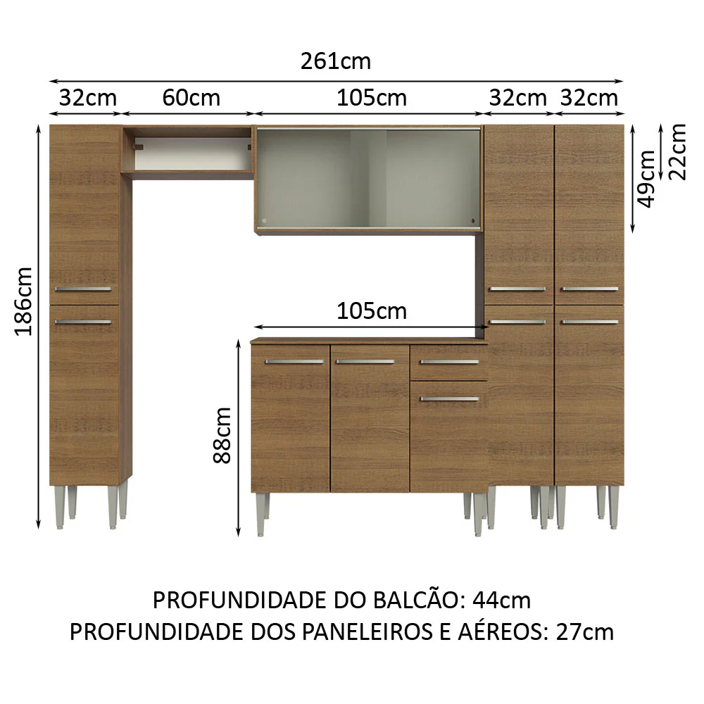 Armário de Cozinha Completa 261cm Rustic Emilly Madesa 06 - Image 3