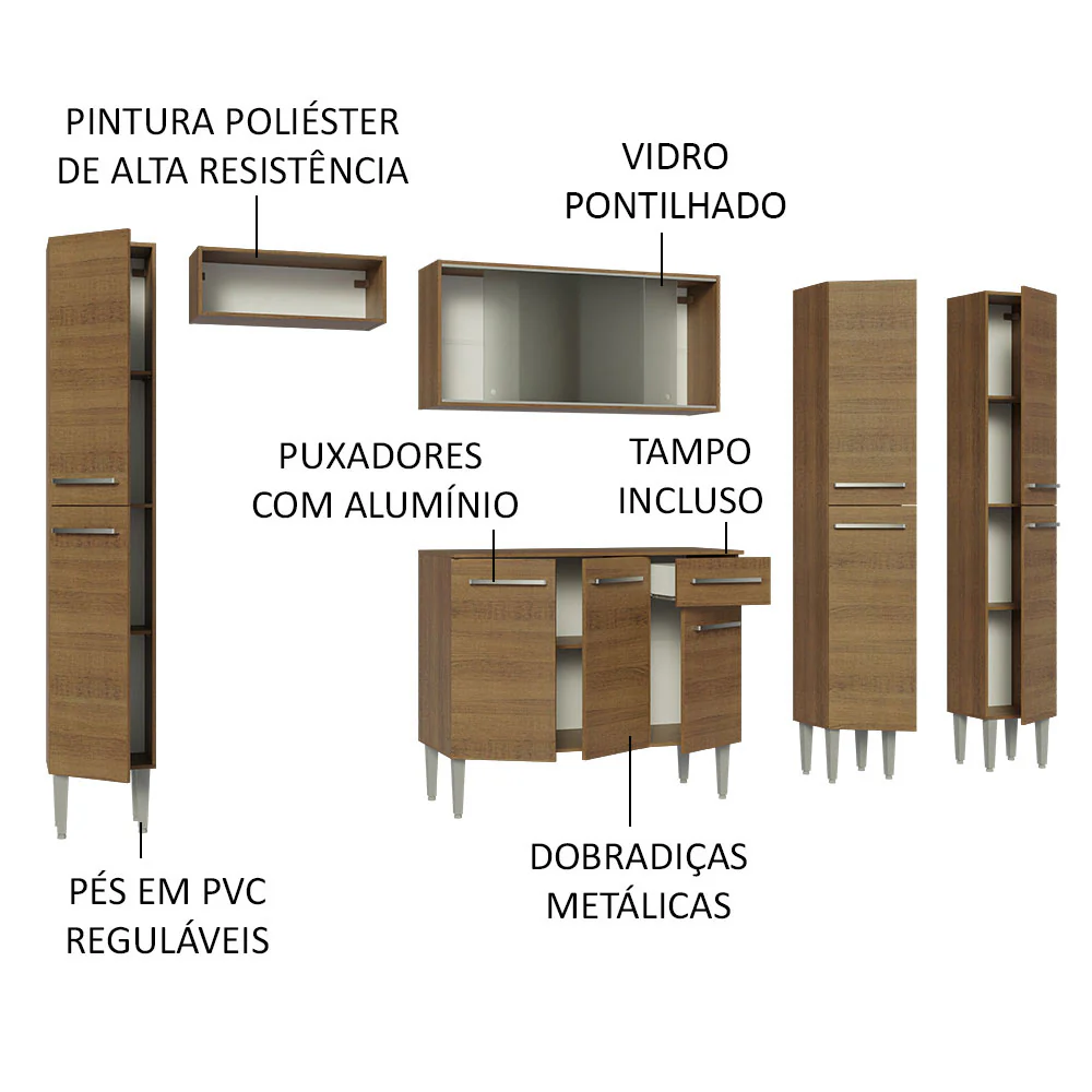 Armário de Cozinha Completa 261cm Rustic Emilly Madesa 06 - Image 4