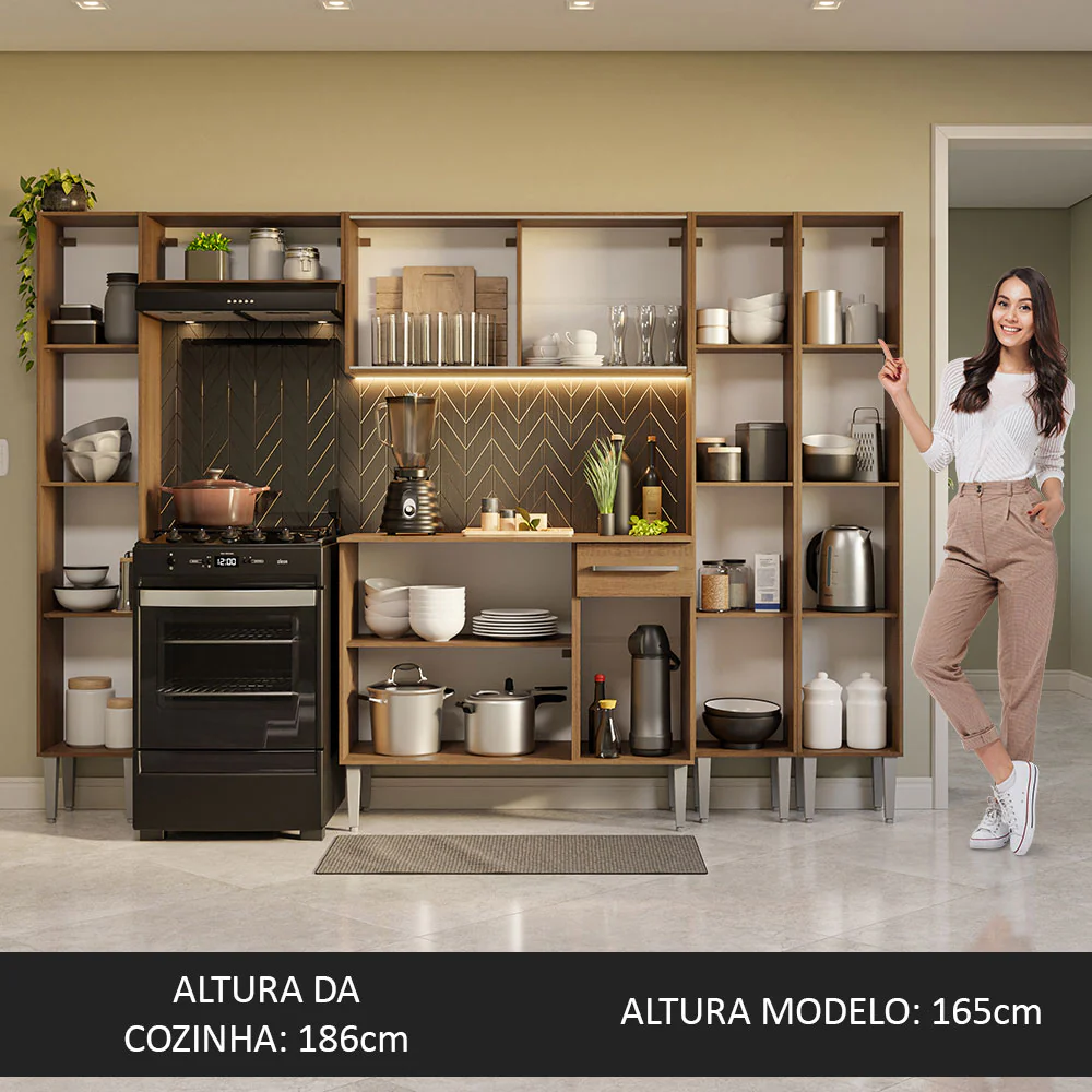 Armário de Cozinha Completa 261cm Rustic Emilly Madesa 06 - Image 5